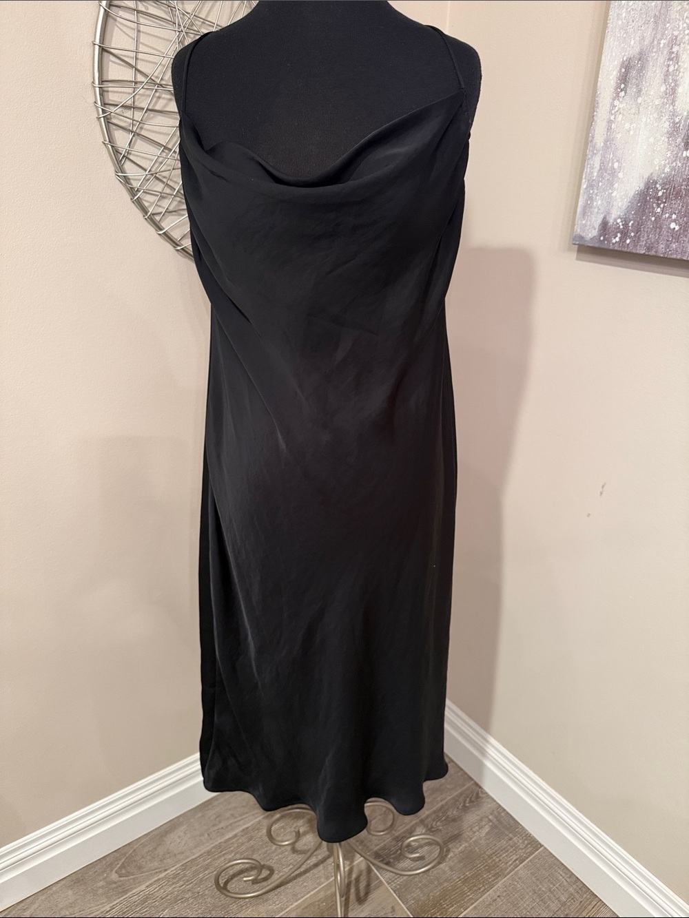 ZARA Black Slip Dress with Draped Cowl Neck